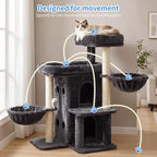 Heybly Cat Tree with Reinforced Big Base, 41.3 in Sturdy Cat Tower HCT075G | Indoor Cat Furniture Featuring 2 Roomy Platforms, Double Condos, 2 Cozy Baskets, Full Sisal Scratching Posts, Smoky Gray