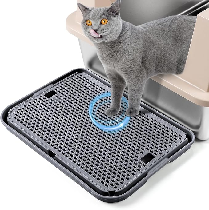 Cat Litter Box Step, Large Cat Litter Ramp with Filter Function, Dark Grey