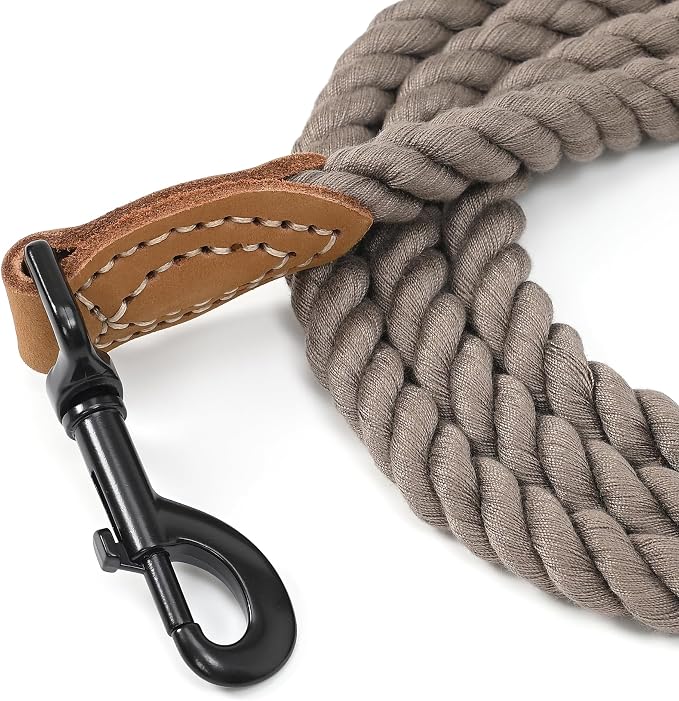 Mile High Life Dog Leash Braided Cotton Rope with Leather-Reinforced Ends | Rust-proof 360° swivel clasp, Heavy-duty for medium/large breeds. Great for weddings, daily walks (4 FT, 1/2", Camel)