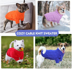 Queenmore Small Dog Pullover Sweater, Cold Weather Cable Knitwear, Classic Turtleneck Thick Warm Clothes for Chihuahua, Bulldog, Dachshund, Pug (Royal Blue, Medium)