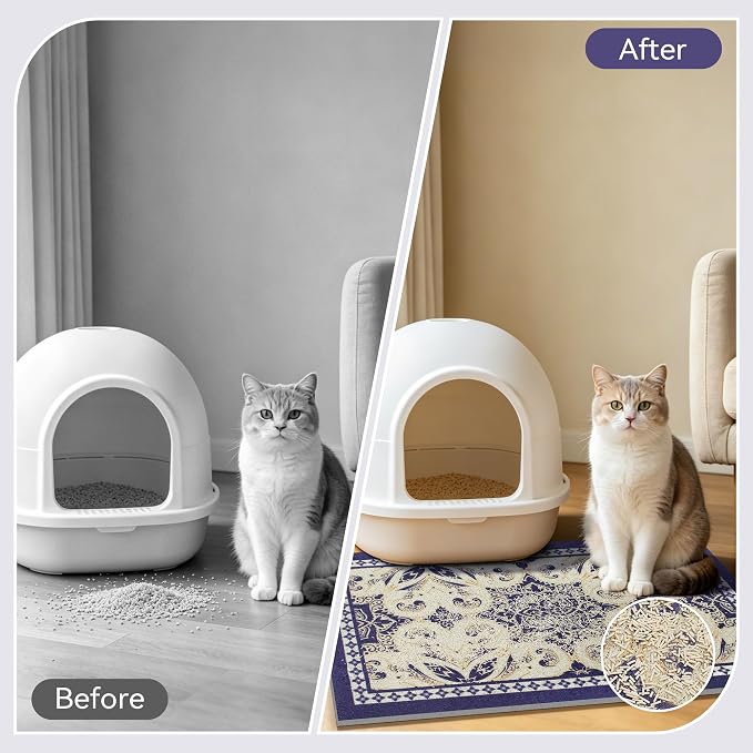 Cat Litter Mat, 33"x22" High-Density PVC Cat Litters Trapping Mat, Waterproof & Non-Slip Backing, Litter Box Catcher, Soft on Kitty Paws, Easy Washable Pet Supplies Blue
