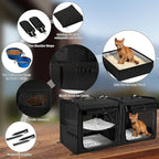 Extra Large Cat Carrier for 2 Cats with Travel Litter Box, 2-in-1 Foldable Soft Pet Car Travel Carrier with Zipper Locks for Multiple Cats Small Dogs Up to 45 Lbs, Black