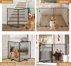 Full Metal Freestanding Dog Gates 2 Panels 32" Tall Up to 48" Wide | Heavy Duty Dog Fence for Indoor & Outdoor, Free Standing Dog Gate No Drilling Pet Barrier for Doorways, Stairs, Deck,Yard