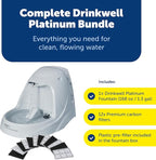 PetSafe Drinkwell Platinum Cat Fountain, Includes 12 Carbon Filters | 168 Oz Capacity, Falling Stream Encourages Drinking, Adjustable Flow, Top-Shelf Dishwasher Safe, 12 Filters Included