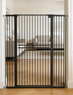 No Pawblems 55" Extra Tall Pet Gate, 31.5"-48" Wide Tall Dog Gate, Black | No Drilling Pressure Mounted, 1.37" Bar Spacing, 25.6" Walk-Thru Opening, Auto Close, One-Hand Operation, Dual Lock Design