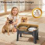URPOWER Mess Proof Elevated Dog Bowls for Small Dogs with Splash Guard | 4 Height Adjustable Raised Stand with 2 Stainless Steel Food Bowls & Licking Plate for Small, Medium & Large Dogs