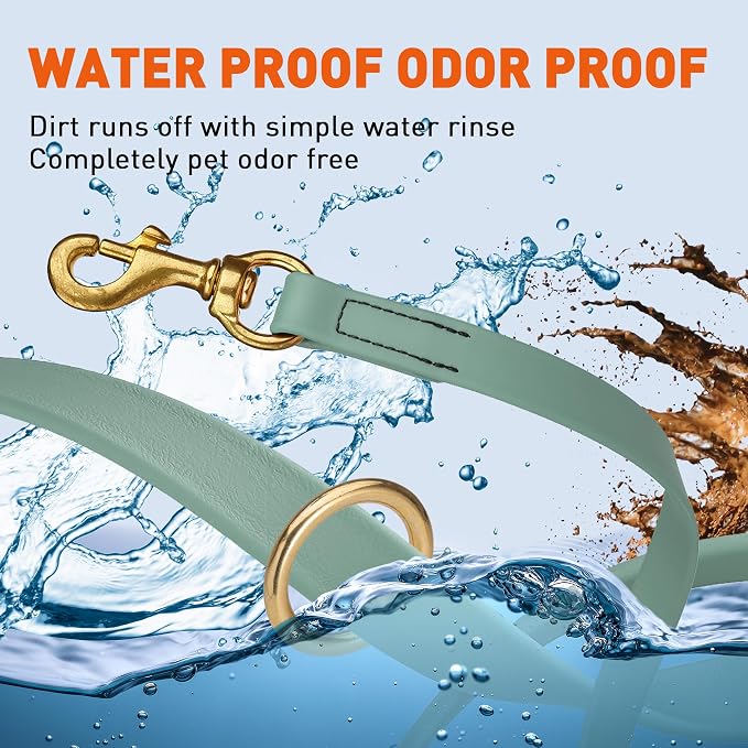Viper Biothane K9 Working Dog Leash Waterproof Lead for Tracking Training Schutzhund Odor-Proof Long Line with Solid Brass Snap for Puppy Medium and Large Dogs 20in, Sage Green