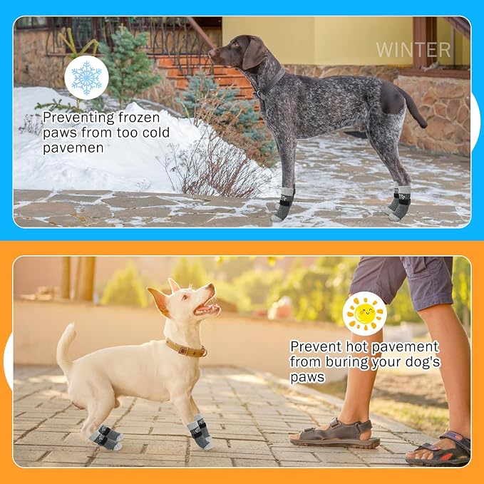 SCENEREAL Dog Socks to Prevent Licking Paws for Hot/Cold Pavement Anti Slip, Dog Shoes for Hardwood Floors, Dog Boots & Paw Protectors with Grippers for Small Medium Large Senior Dogs, Grey M