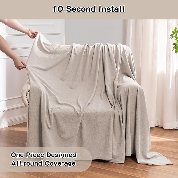 Small Couch Cover Oversized Armchair Sofa Covers Washable for Dogs Single Recliner Sofa Slipcover, Cat Scratch Proof Soft Sofa Throw Protector for Pets, 71" x 91", Oat