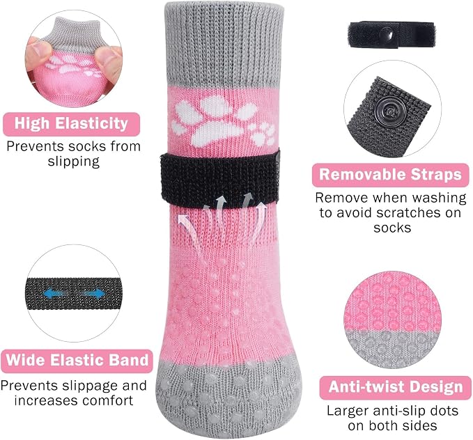 SCENEREAL Anti Slip Dog Sock to Prevent Licking Paws for Hardwood Floors, Boots & Paw Protector Shoes for Hot/Cold Pavement with Grippers, Double Sides Grips for Small Medium Large Senior Dogs