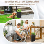 Jingmore Dog Poop Trash Can Outside 2.64 Gal/10 L Plant Styled Dog Waste Trash Can with Lid 50 Waste Bags Outdoor Indoor Poop Container Slim Garbage Bin for Yard Garden Pet (Black)