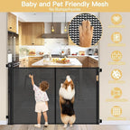 Reinforced 42" Tall Pet Gate 55" Wide Retractable Baby Gate, Indoor/Outdoor | Tall Retractable Dog Gate Prevents Crawling Under, One-Hand Operation Safety Lock, Scratch-Resistant Mesh, Easy Install/Black