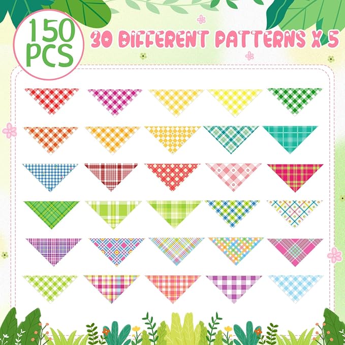 Pickmesh 150 Pcs Spring Plaid Dog Bandanas Bulk Spring Pet Scarf Bibs Adjustable Washable Pet Kerchief Seasonal Costume Accessories Holiday Grooming Supplies for Small to Large Cat Dog