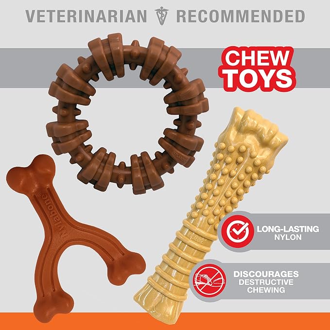 Nylabone Power Chew Customer Favorites Dog Chew Toys, 3 Count, Large | Flavor Medley, peanut butter, and beef flavor, durable dog toys for aggressive chewers, for large breeds up to 50 lbs