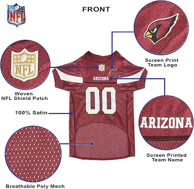 Pets First NFL Arizona Cardinals Dog Jersey, Size Large, Football Shirt Costume for Pet, Dog Sports T-Shirt, NFL Team Clothing for Cats, Licensed Pet Apparel Available in 7 Sizes and 32 Teams