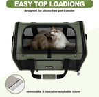GAPZER Medium Cat Carrier Bag Lightweight, Soft-Sided Small Pet Carry Crate | 18 x 11 x 11 Light Weight Yorkie Kennel up to 15 lbs for Indoor House, Top Entry Bunny Canvas Bag Vet Visit Easy Clean Olive