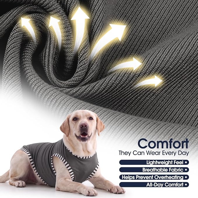 IECOii 2 Pack Dog Surgery Recovery Shirt Sleeveless Lightweight Dog Tshirt | T-Shirts with Stretch Fit,Gentle on Sensitive Skin,Anti-licking for Hot Spots,Shedding Control Tee,For Small to Giant Dogs