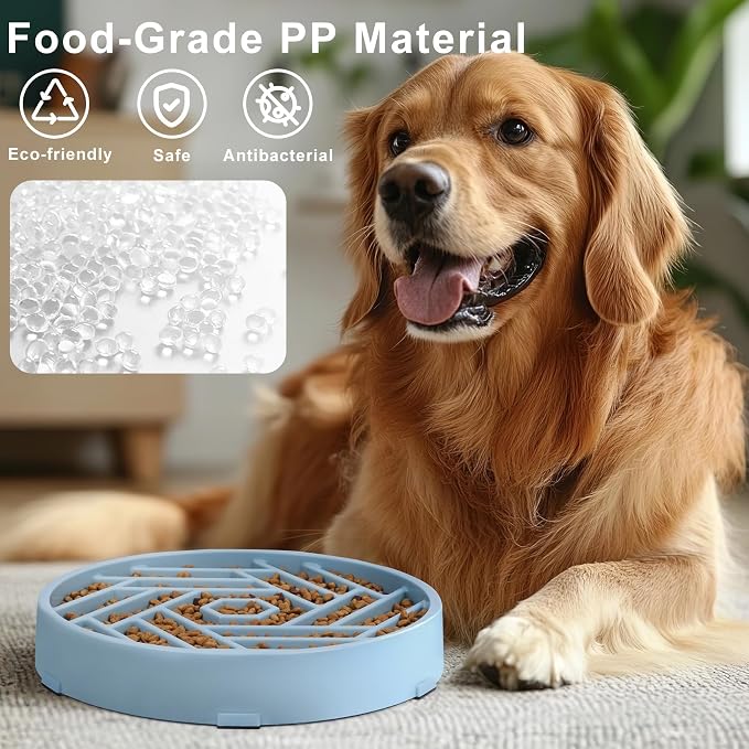 TOBYTO Slow Feeder Dog Bowls Large Medium Breed,Anti-Choking Slow Eating Dog Food Bowl,Non Slip Pet Slower Food Feeding Bowls Large Puzzle Slow Feeder Bloat Stop Maze Dog Dishes,Mist Blue