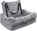 Pawaboo Dog Car Seat Bed, Memory Foam Booster for Medium/Large Dogs, Gray | Rear-seat pet travel bed with washable cover, safety leashes, thick cushion, and room for 2 small dogs