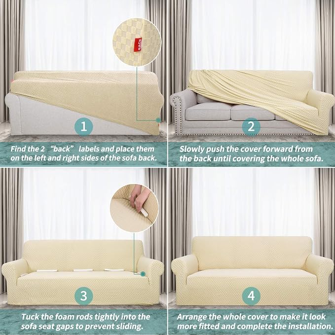 YEMYHOM Couch Cover Latest Jacquard Design High Stretch Extra Large Sofa Covers Pet Dog Cat Proof Oversized Slipcover Non Slip Magic Elastic Furniture Protector (XL Sofa, Beige)