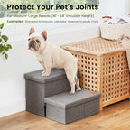 Love's cabin Dog Stairs for High Bed, Foldable Pet Stairs for Small Medium or Large Dogs Puppy with Storage for Bed or Couch, Cat Dog Steps Ramp with Zip up to 200 lbs, Solid Grey, 2 Steps