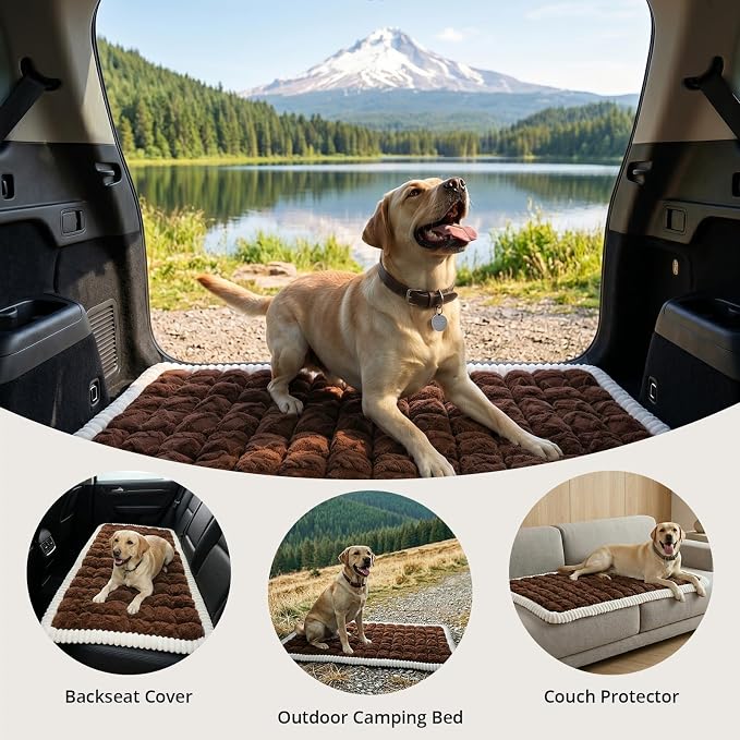 Avont Dog Bed for Car Back Seat, 2026 New Backseat Pet Bed Mat | 52.3"x23.6" Back Seat Pet Cover for Dogs Machine Washable Non-Slip Thick Plush Travel Mat for SUVs Trucks Camping - Brown