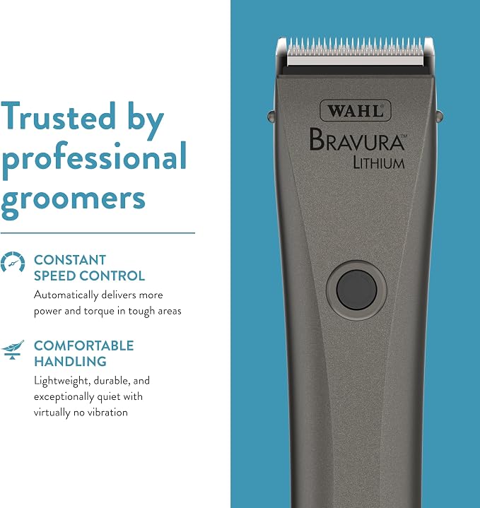 Wahl Professional Animal Bravura Lithium Ion Clipper, 41870-0425, Gunmetal | Professional-Grade Pet Clippers for Grooming, 5-in-1 Fine Adjustable Blade, Perfect for Cats and Small to Medium-Sized Dogs