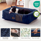 Dog Beds Large Sized Dog,Rectangle Orthopedic Pet Bed for Large Dog, Comfort Fluffy Memory Foam Dog Beds with Anti-Slip Bottom,35 x25 x9 Inches,Navy
