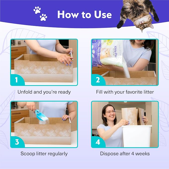 Kitty Poo Club Disposable Cat Litter Box 2-Pack, Leak-Proof 30-Days Per Box | Patented Leak-proof Design, 2-Months Odor Control , Made in USA, Perfect for Travel & Multi-Cat Homes, Portable