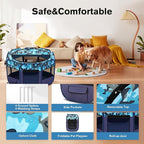 Pop Up Pet Playpen and Whelping Box, 48 x 48 x 24 in, Navy Blue | 48 x 48 x 24 in for pets up to 50 lb; waterproof 600D Oxford base, locking zippers, shade top, carry bag, and 16 oz bowl.