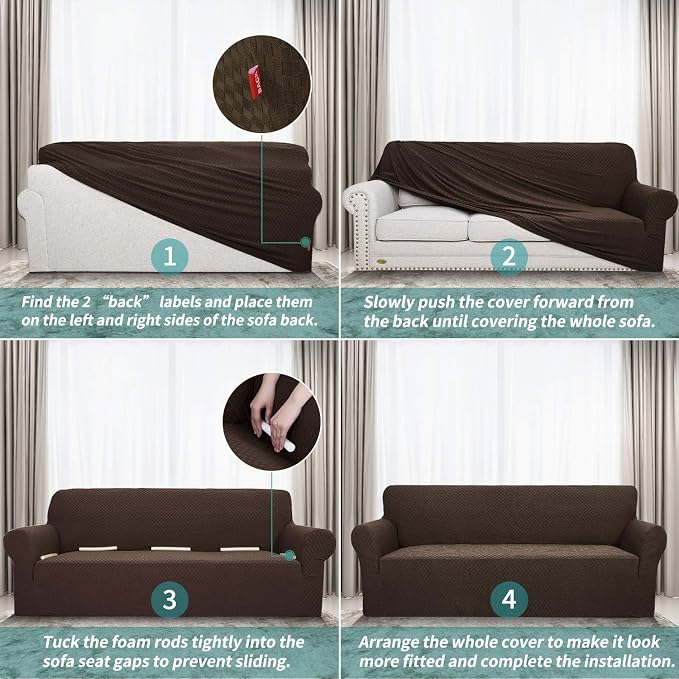 YEMYHOM Couch Cover Latest Jacquard Design High Stretch Sofa Covers for 3 Cushion Couch, Pet Dog Cat Proof Slipcover Non Slip Magic Elastic Furniture Protector (Large, Dark Coffee)