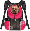 WOYYHO Pet Dog Carrier Backpack, Ventilated Mesh Small Dog Front Backpack | Breathable Puppy Back Pack, with Safety Belt, Storage Pockets, for Travel Hiking Cycling Outdoor Adventures, Rethink Pink, L