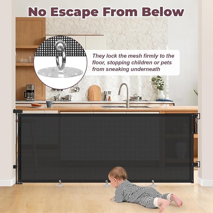 78" Retractable Extra Wide Baby Gates for Stairs, Long Mesh Dog Gate | Indoor Outdoor Pet Gate for Large Openings, Ideal for Doorways Hallways Kitchens Decks & Porches, 34" Height, Black