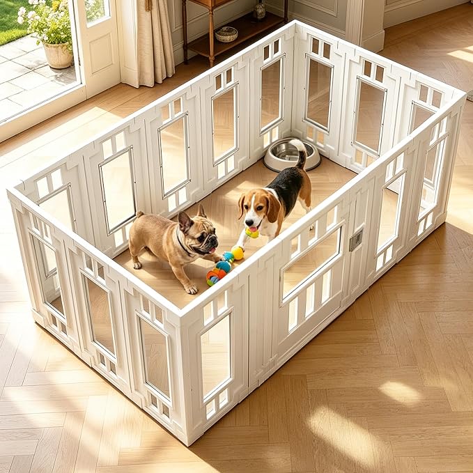 Clear Acrylic Dog Playpen for Indoor Puppy with HDPE, 15 Panels (47"x47") | Tool-Free Indoor Pet Fence, Large Clear Puppy Playpen with Suction Cup, Transparent Enclosure for Small Dogs Cats Bunnies