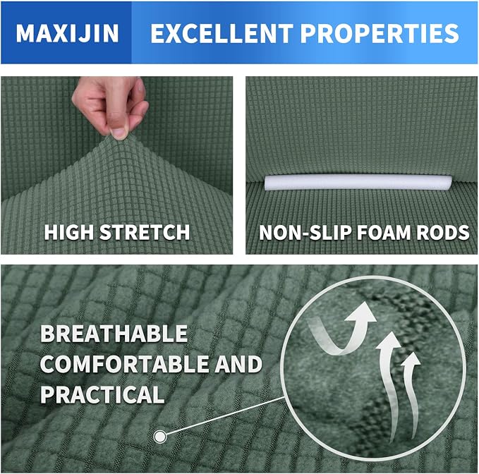 MAXIJIN Super Stretch Couch Cover for 3 Cushion Couch, 1-Piece Universal Sofa Covers Living Room Jacquard Spandex Furniture Protector Dogs Pet Friendly Fitted (Large, Pea Green)
