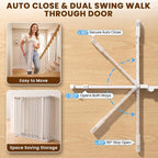 Mumeasy 150" Extra Wide Baby Gate, Play Yard Long Dog Gate for Doorways | Pet Gate Auto Close Walk Thru Door, Adjustable Large Child Safety Fence Gate for House Fireplace Outdoor,6 Metal Panels,White