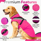 Waterproof Dog Rain Coat, Reflective Safety Strips & Leash Hole – Lightweight Adjustable Jacket for Medium Breeds - XL, Pink
