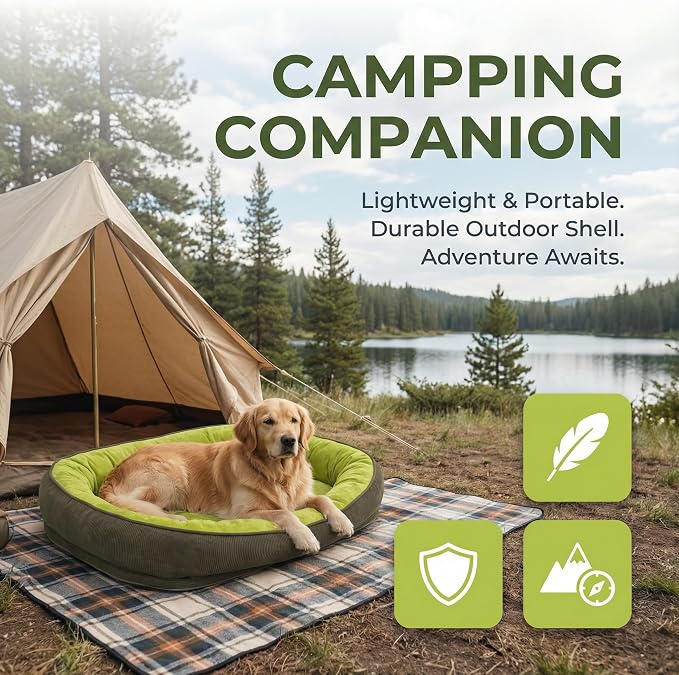 Calming Dog Bed for Medium Dogs 26"x19" - Orthopedic Washable Pet Bed with Anti-Slip Bottom, Indoor Soft Cat Bed with Removable Cover (Lime Green)