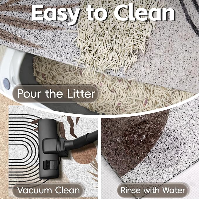Cat Litter Mat Litter Trapping Mat, 33"x22" Waterproof Urine Proof Litter Box Mat Catcher Mat Non-Slip Washable for Kitty Kitten, Brown