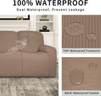 Easy-Going 100% Dual Waterproof Recliner Sofa Cover, 8-Pieces Stretch Relining Couch Cover with Pocket, Jacquard 3 Seat Sofa Slipcover Leakproof Washable (Sofa, Camel)