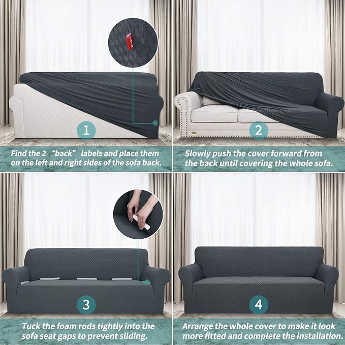 YEMYHOM Couch Cover Latest Jacquard Design High Stretch Extra Large Sofa Covers Pet Dog Cat Proof Oversized Slipcover Non Slip Magic Elastic Furniture Protector (XL Sofa, Dark Gray)