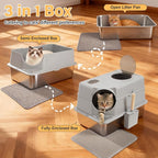 Stainless Steel Litter Box with Lid,XL Large Enclosed Cat Litter Box | Front & Top Entry Metal Litterbox, Odor Control,Anti-Leakage, Non-Sticky, Includes Mat&Scoop,23.8 x 15.8 x 15.8 inches