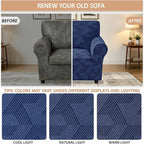 ZNSAYOTX Stretch Armchair Covers for, 1-Piece Chair Slipcovers for Living Room, Furniture Protector with Elastic Bottom for Dogs Cats Kids Geometrical Jacquard Fabric (Small, Navy Blue)