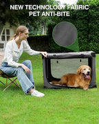 42 x 31 x 31 Inch Collapsible Soft Dog Crate for Dogs Up to 90 lbs, Portable Travel Pet Kennel with 4 Zip Doors, Foldable Indoor Outdoor Crate with Mat, Carry Bag, Grey