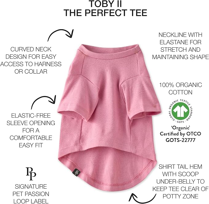 Pet Passion Toby II - The Perfect Tee, 8 Pack Short Sleeve Pet T-Shirt 100% Organic Cotton Tees Clothes for Small, Medium, Large Dogs, Rainbow Pink, XX-Large