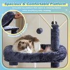 Hey-brother Cat Tree Tower with 3 Condos, Step Climbing Pathway MPJ081G | 74.8 Inches Scratching Post with 3 House, Hammock, Large Basket, Cozy Bed, Sisal Board, Toys for Big Indoor Cats, Smoky Gray