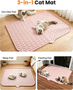 Cat Litter Mat, 47"x37" Extra Large Litter Box Mat, Silicone Mat, Pink | Waterproof Litter Trapping Mat for Scatter Control, Soft on Cat Paws Non-Slip Easy to Clean