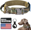 Tactical Military Collar - Adjustable Nylon, Heavy Duty Metal Buckle with Handle for Dog Training, with Patches (Camo, XL)