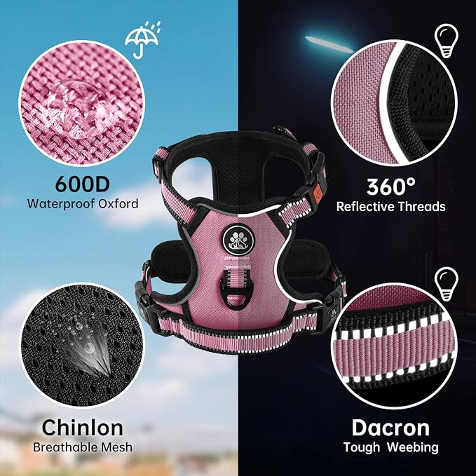 NESTROAD No Pull Dog Harness,Adjustable Oxford Dog Vest Harness with Leash,Reflective No-Choke Pet Harness with Easy Control Soft Handle for Small Dogs(X-Small,Pink)