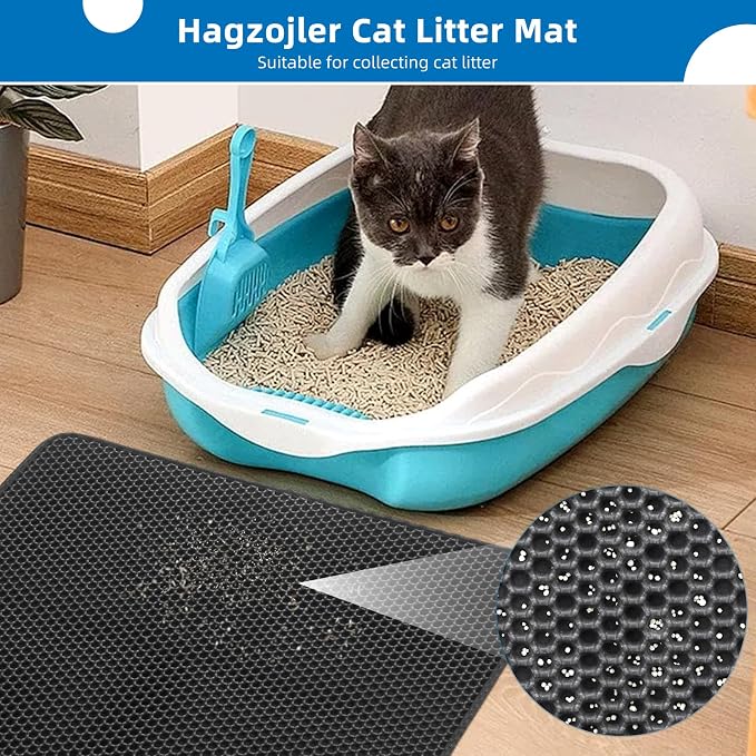 Cat Litter Mat for Indoor Cats EVA Double-Layer Litter Box Mat Washable for Easy Cleaning Cat Rug Collects Litter and Prevents Liquid Leakage (Gray, 23.6×30inch)
